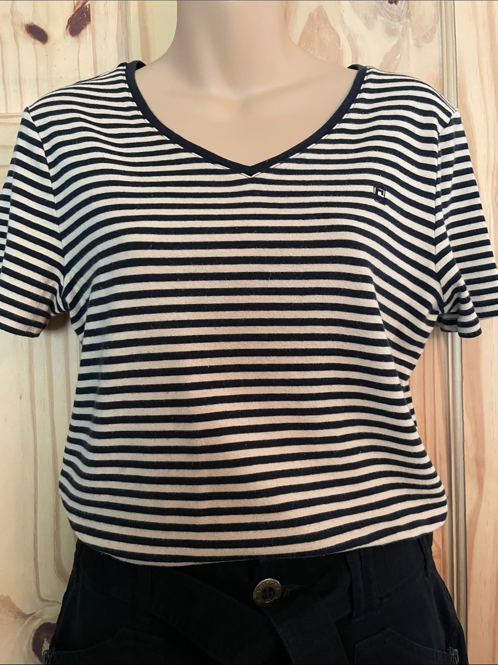 Chaps Black and Cream Striped Short Sleeve Tee